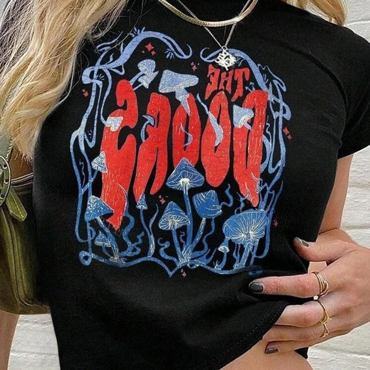 Damen lässiges Crop-T-Shirt mit kreativem Grafikdesign Echo Archiv