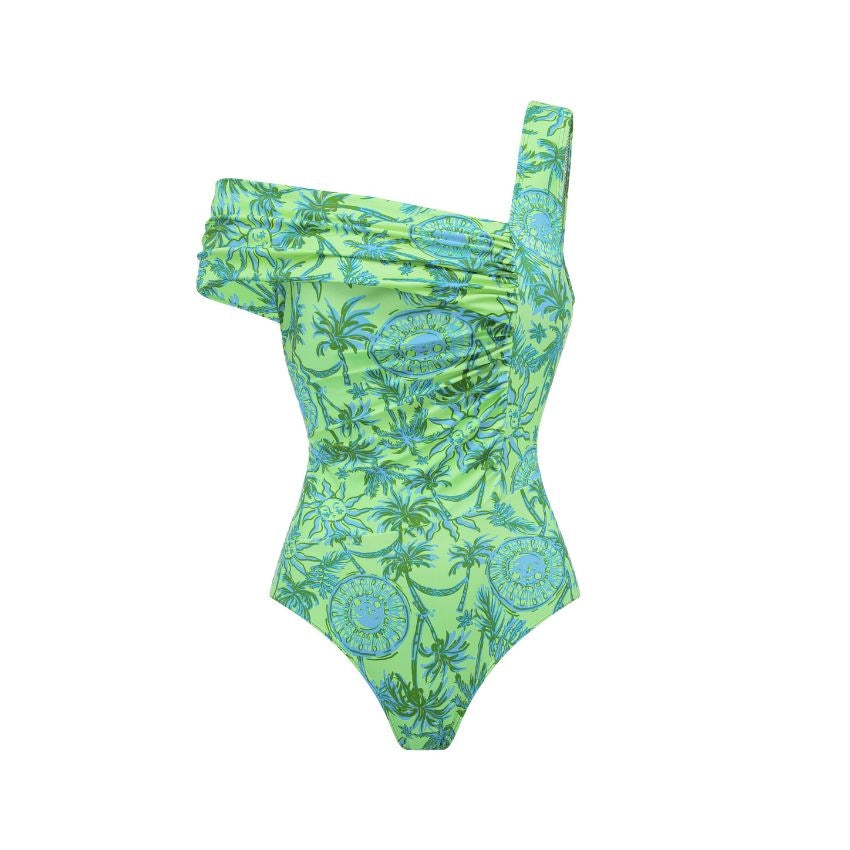 Damen One-Shoulder Badeanzug mit transparentem Wickelrock Echo Archiv