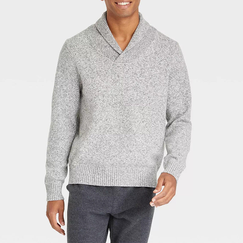 Herren Schalkragen-Pullover aus meliertem Feinstrick mit Rippbündchen Echo Archiv
