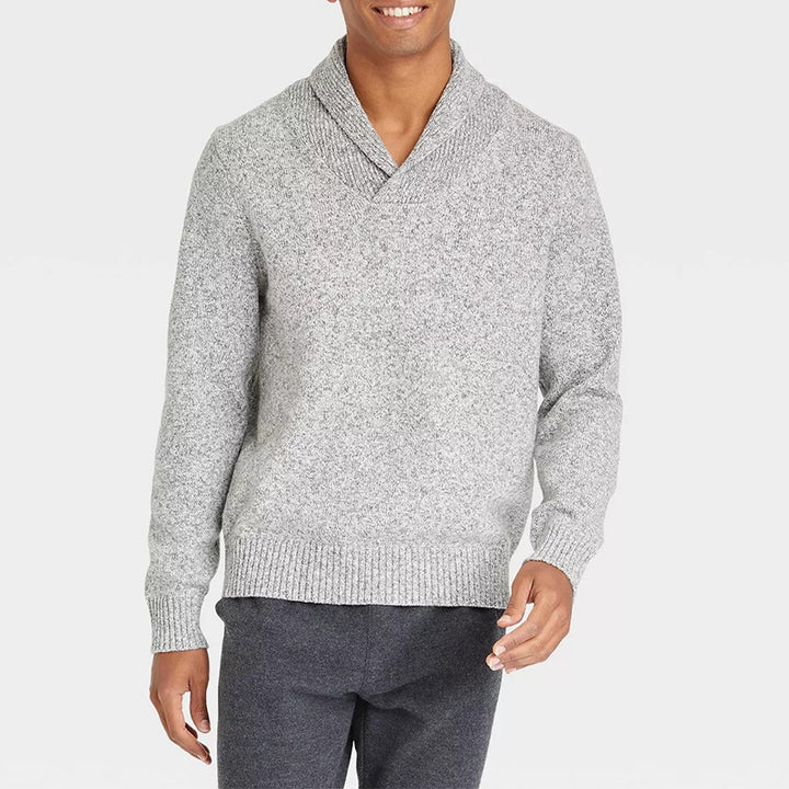 Herren Schalkragen-Pullover aus meliertem Feinstrick mit Rippbündchen Echo Archiv