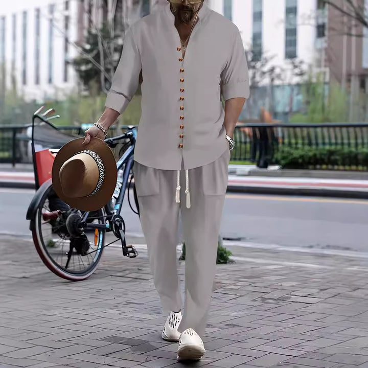 Herren Freizeit-Button-Up-Hemd und entspannt geschnittene Hose Set Echoarchiv