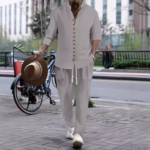 Herren Freizeit-Button-Up-Hemd und entspannt geschnittene Hose Set Echoarchiv