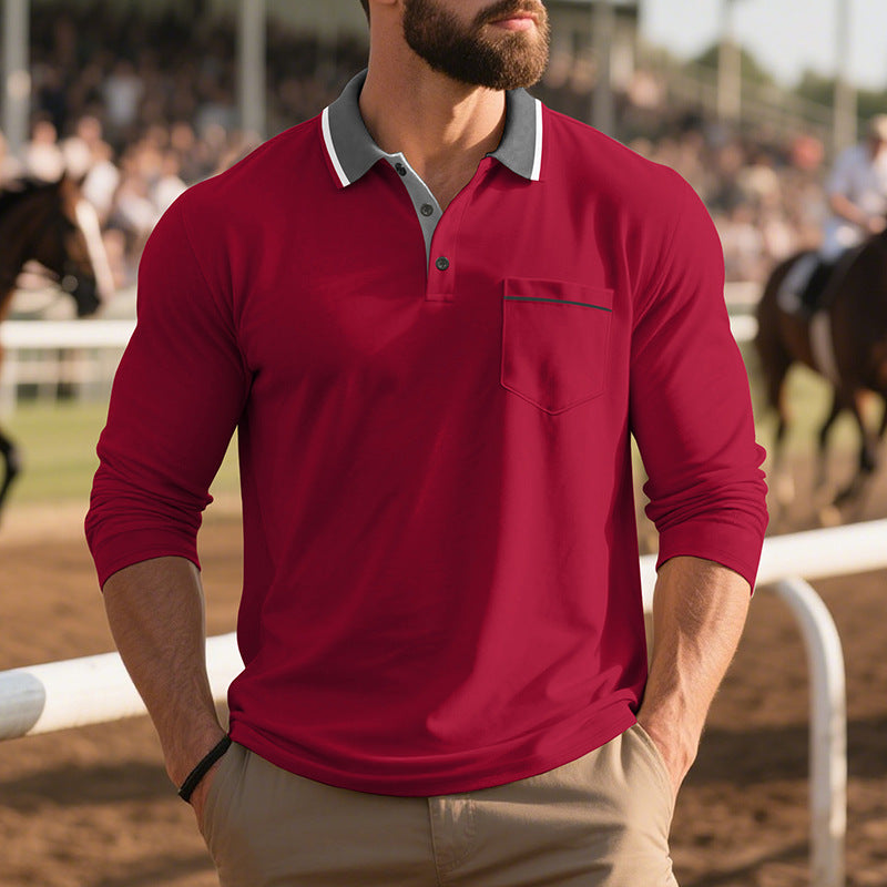 Herren langärmliges Poloshirt mit eleganter Knopfleiste und praktischem Brusttasche Echoarchiv