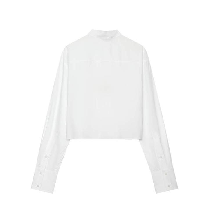 Damen Taillierte Cropped-Bluse mit Stehkragen, Schnürung und langen Manschetten Echo Archiv