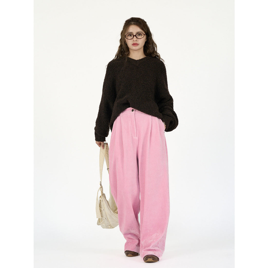 Damen Weite Cordhose mit hoher Taille, Bundfalten und Palazzo‑Schnitt Echoarchiv