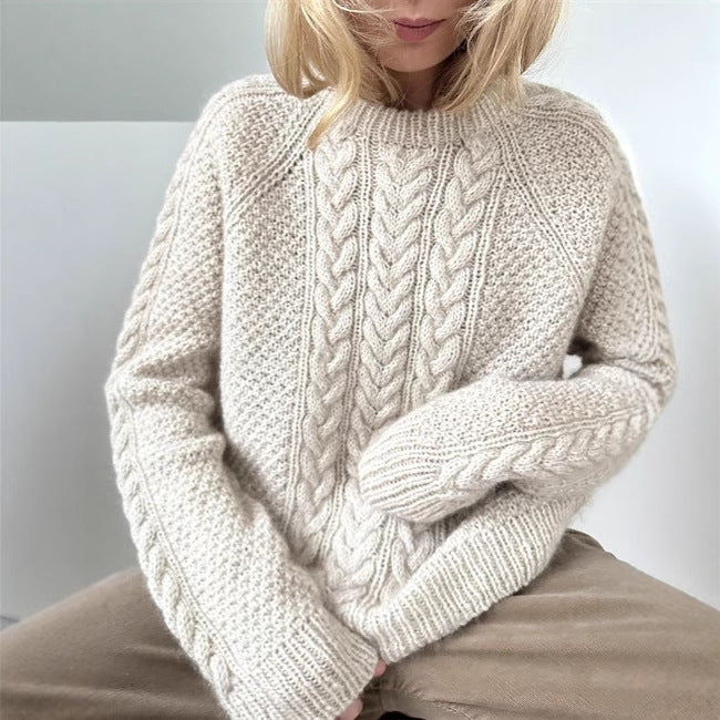 Damen Übergroßer Strickpullover mit Zopfmuster – Mavelle