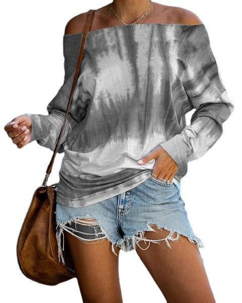 Damen Schulterfreies Batik-Langarmshirt mit weitem Oversize-Schnitt Echoarchiv