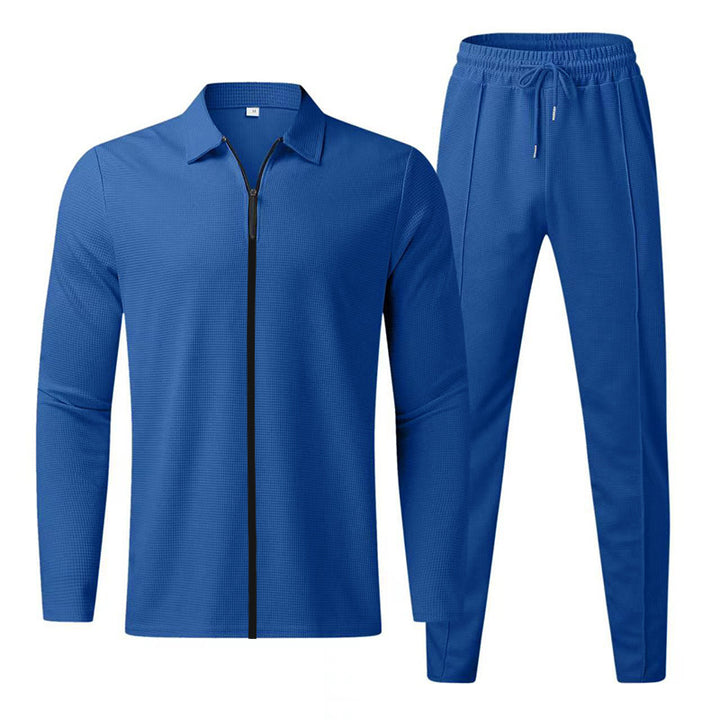 Herren Strukturiertes Waffel-Loungewear-Set mit Kragen-Halbzip & Kordelzughose – Cavarno