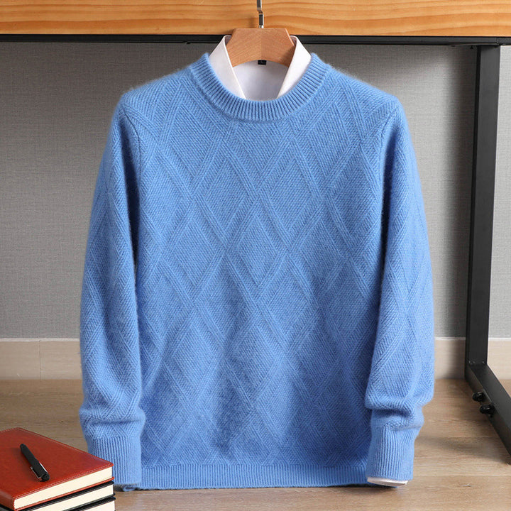 Herren Feiner Rautenstruktur Rundhalspullover aus Merino‑Blend mit softem Griff Echoarchiv