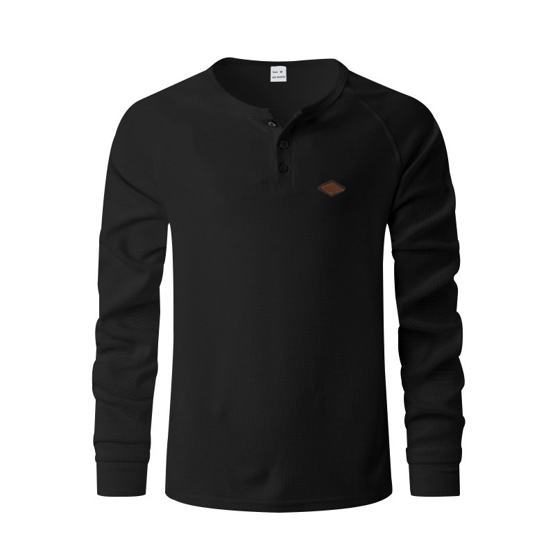 Herren Langarm-Henley-Shirt aus weichem Baumwollmix mit dekorativen Knöpfen Echoarchiv