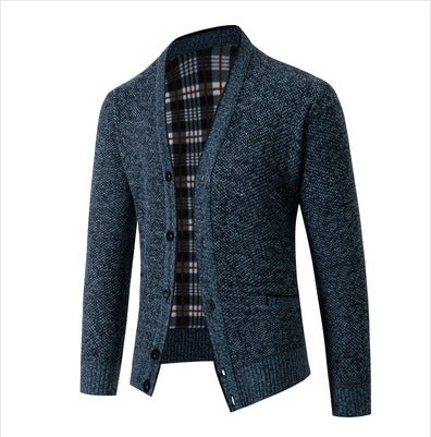 Herren eleganter Strickcardigan mit Karomuster Echoarchiv
