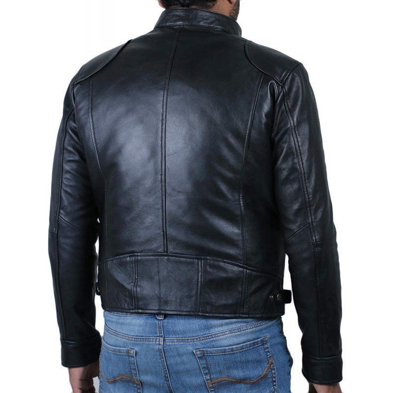 Herren Bikerjacke aus hochwertigem Leder mit kontrastierenden Nähten Echoarchiv