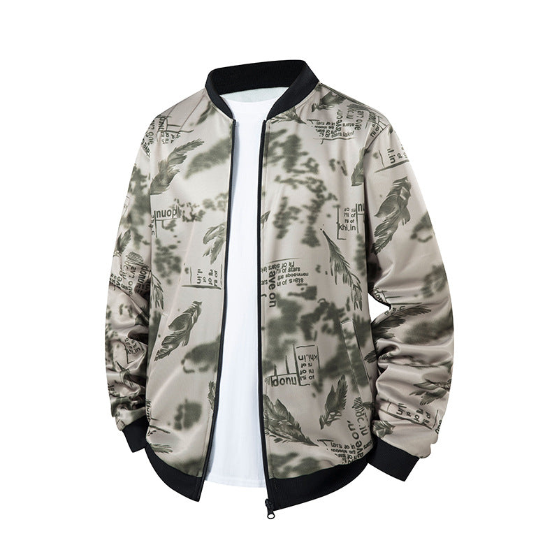 Herren Bomberjacke mit Allover‑Federprint, Satinoptik und geripptem Kragen Echo Archiv
