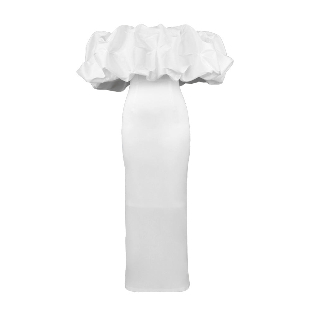 Damen Elegantes Off-Shoulder Maxikleid mit voluminösen Rüschensäumen Echo Archiv