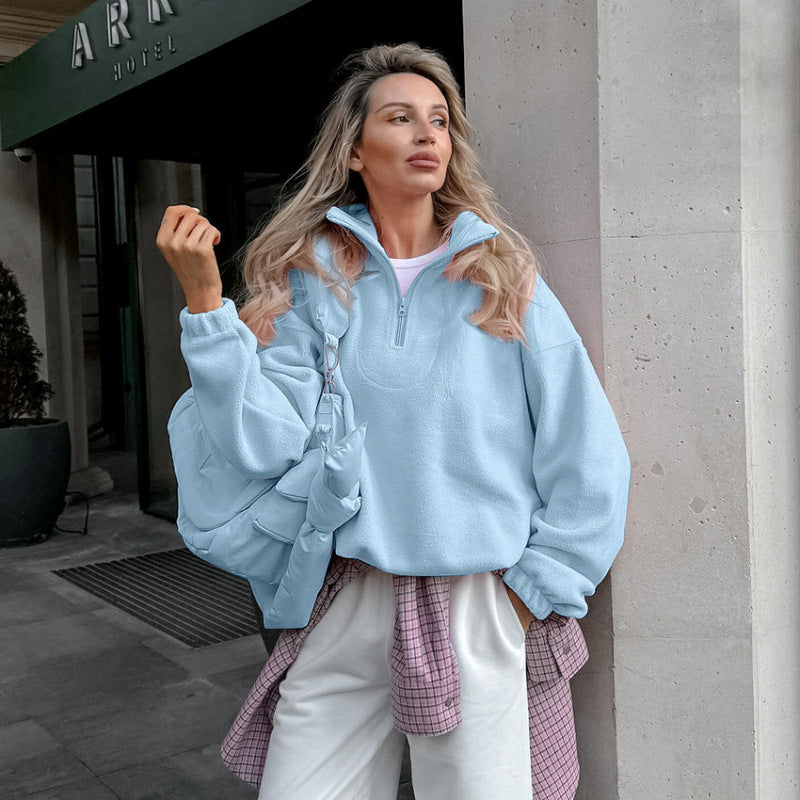 Damen Oversized Fleecepullover mit halbem Reißverschluss und Stehkragen Echo Archiv