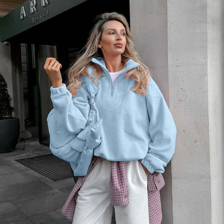 Damen Oversized Fleecepullover mit halbem Reißverschluss und Stehkragen Echo Archiv