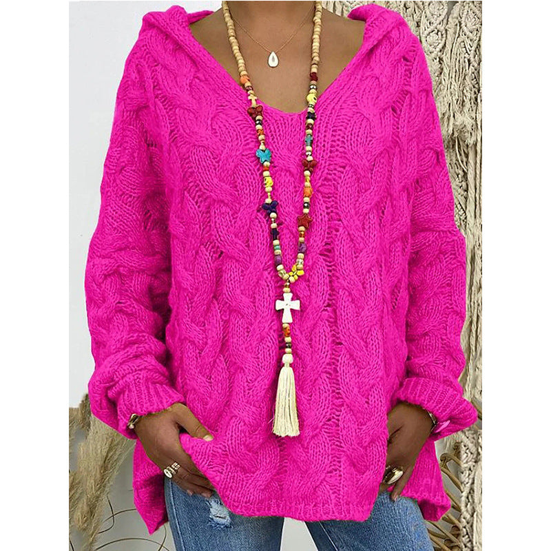 Damen nan grob gestrickter Kapuzenpullover mit Zopfmuster und weitem Oversize-Schnitt Echo Archiv
