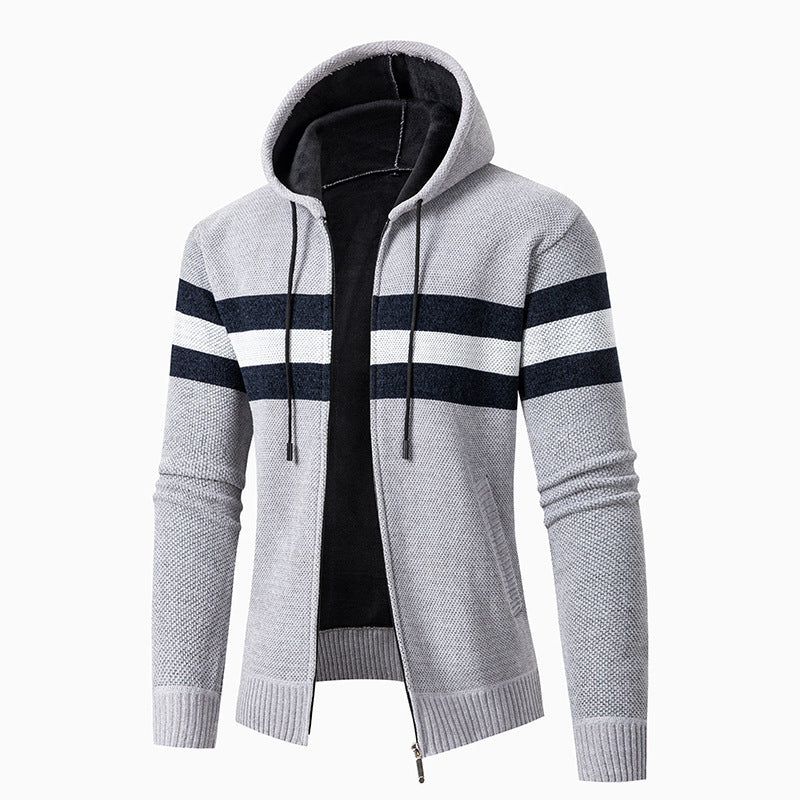 Herren lässiger Strickjacke mit Kapuze und Kontraststreifen Echoarchiv