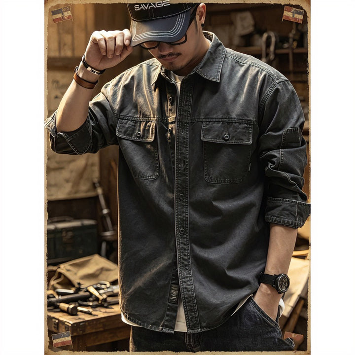 Herren Baumwoll-Utility-Overshirt mit Pattentaschen Echoarchiv