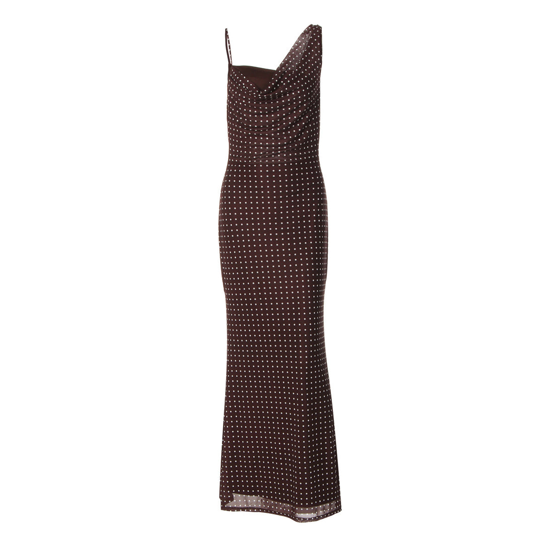 Damen Maxikleid mit asymmetrischem Ausschnitt und eingewebtem Punktedesign Echo Archiv