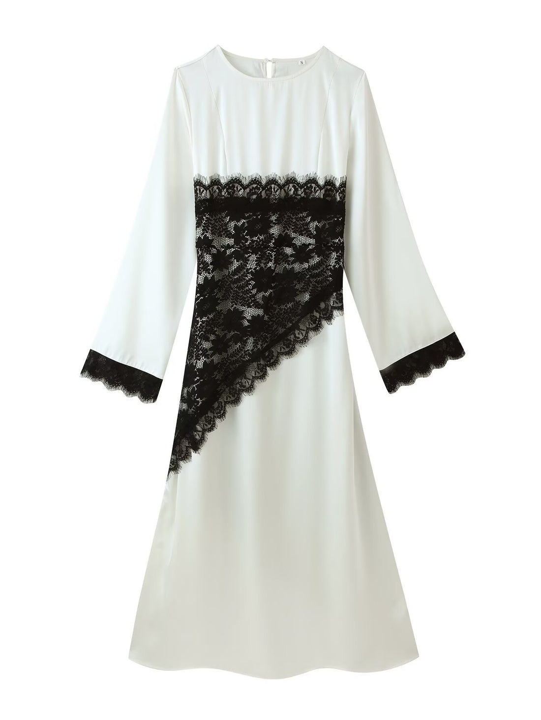 Damen Midikleid mit asymmetrischem Spitzenbesatz und Glockenärmeln Echoarchiv