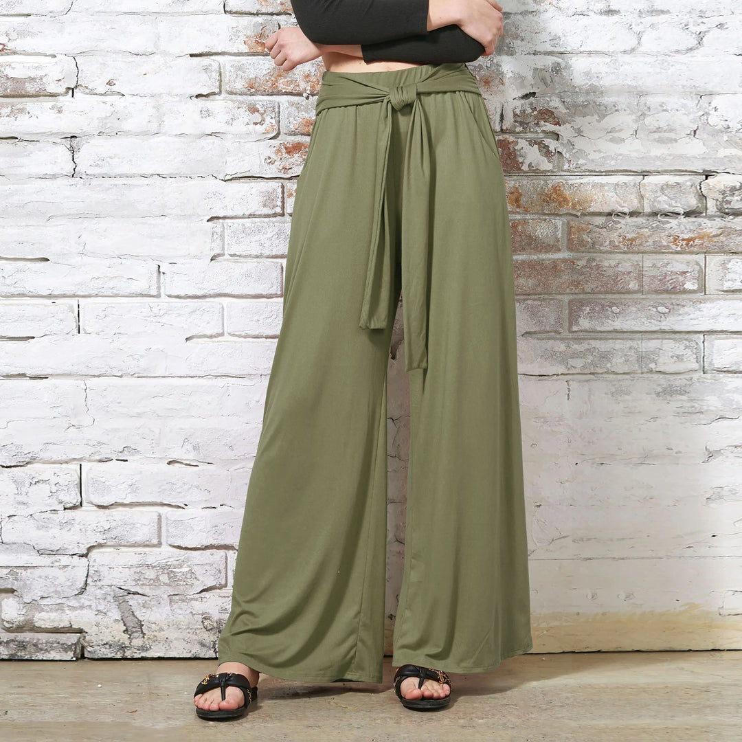 Damen Weite Jersey-Hose mit hohem Bund und Bindegürtel Echo Archiv