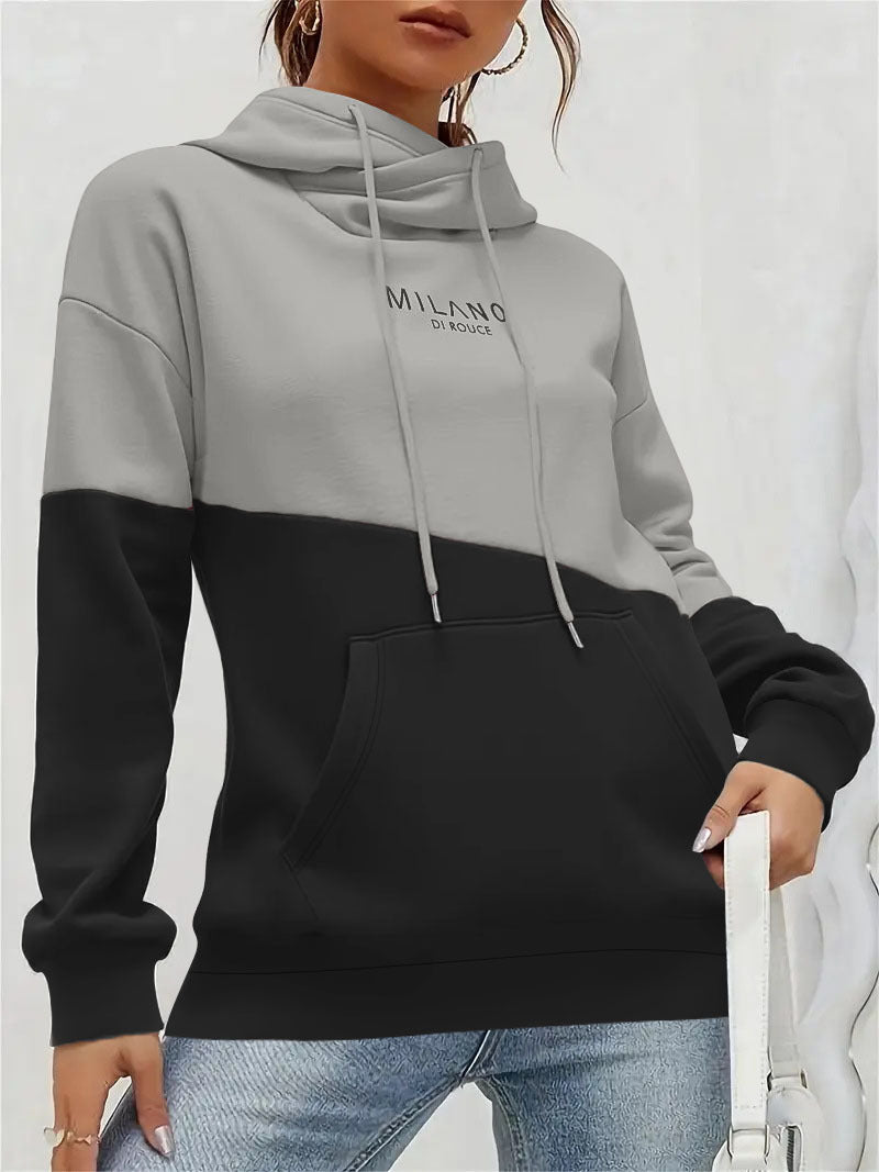 Damen Colorblock Kapuzenpullover mit Schlauchkragen, Kängurutasche und Drop-Shoulder Echoarchiv