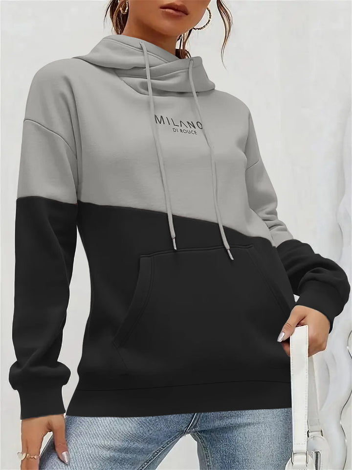 Damen Colorblock Kapuzenpullover mit Schlauchkragen, Kängurutasche und Drop-Shoulder Echoarchiv