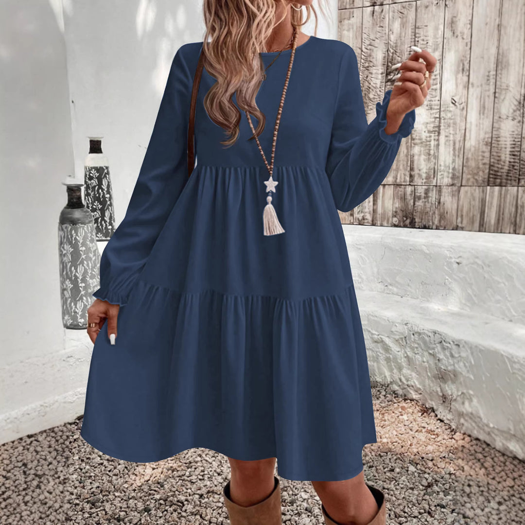 Damen Lockeres Midikleid im Stufenlook mit geraffter Taillenpasse und Rüschenbündchen – Élara