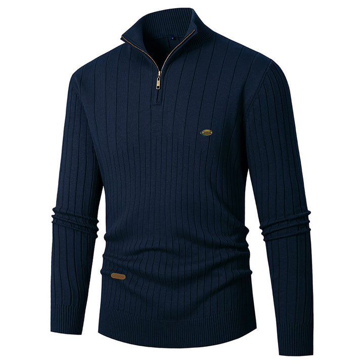 Herren Pullover mit modernem Reißverschluss und Rippenstruktur Echoarchiv