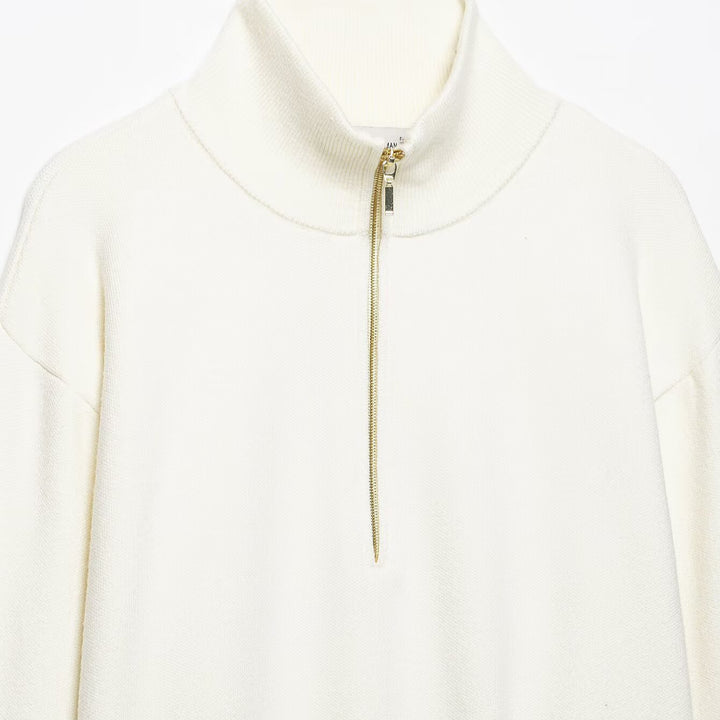 Damen Grobstrick-Pullover mit halbem Reißverschluss, Stehkragen und überschnittenen Ärmeln Echoarchiv