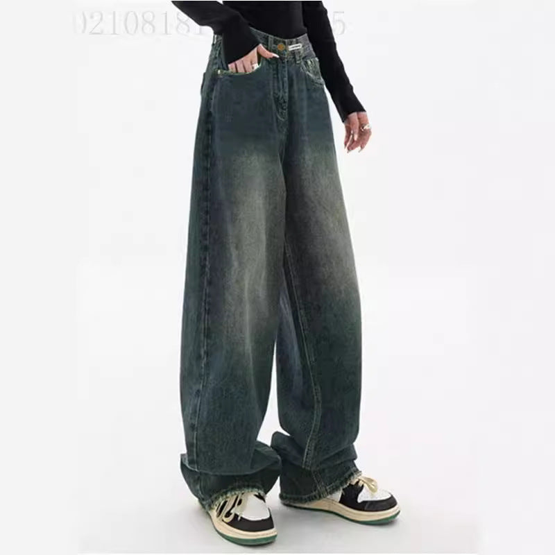 Damen nan hochgeschnittene extraweite Baggy-Jeans mit überlangem Saum und Vintageoptik Echo Archiv