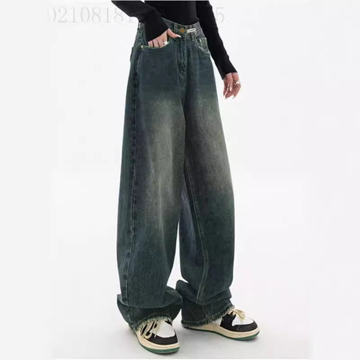 Damen nan hochgeschnittene extraweite Baggy-Jeans mit überlangem Saum und Vintageoptik Echo Archiv