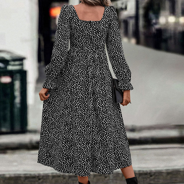 Damen Midikleid mit eckigem Ausschnitt, taillierter Smokpassform und Knopfleiste Echoarchiv