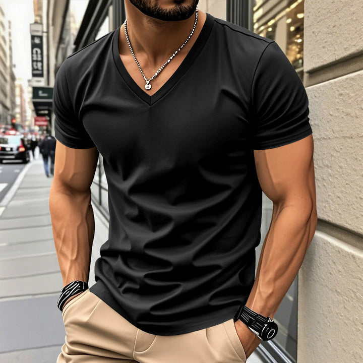 Herren V-Ausschnitt T-Shirt aus atmungsaktiver und schnelltrocknender Baumwolle Echoarchiv