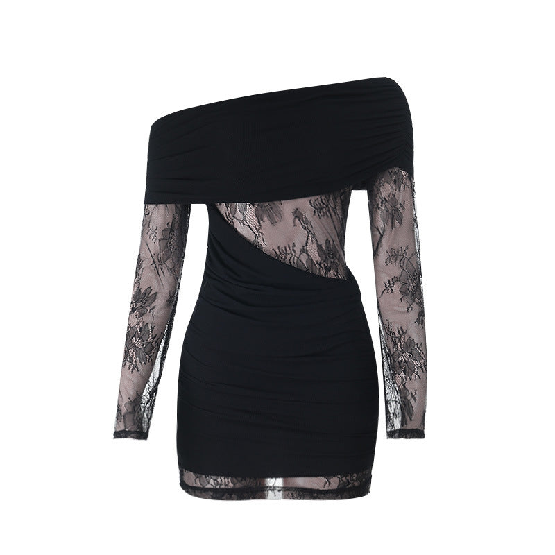 Damen schulterfreies Spitzenkleid mit Rüschendetails und figurbetontem Schnitt Echo Archiv
