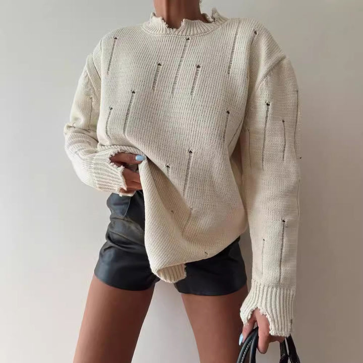 Damen Oversized Grobstrickpullover mit Distressed-Details und geripptem Saum Echoarchiv