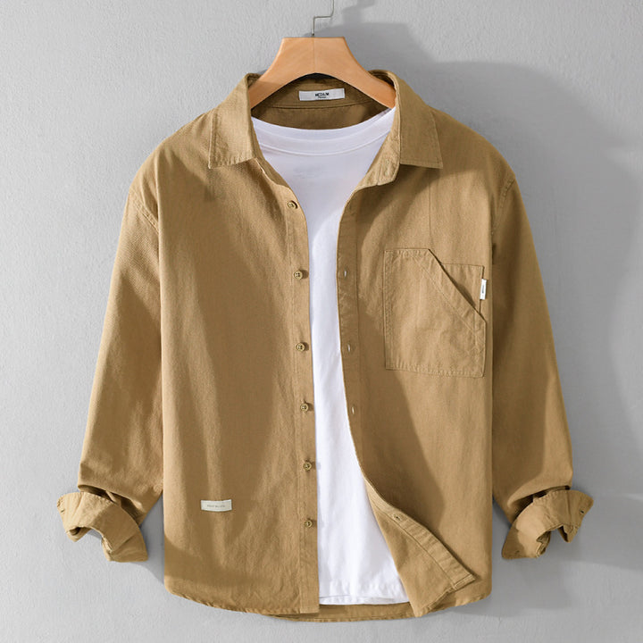 Herren Leichtes strukturiertes Baumwoll-Overshirt mit Brusttasche und entspannter Passform Echoarchiv