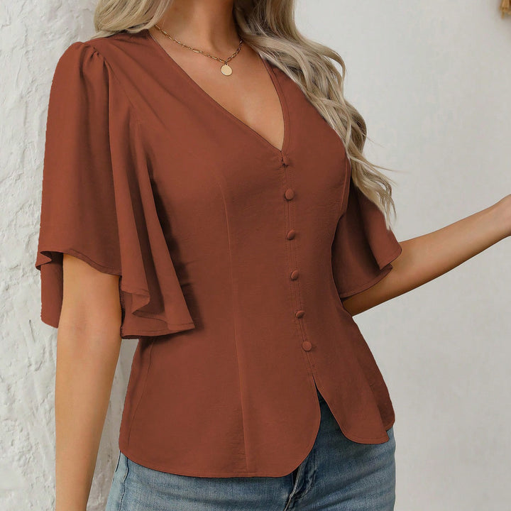 Damen elegante Bluse mit Glockenärmeln und Knopfdetail Echo Archiv