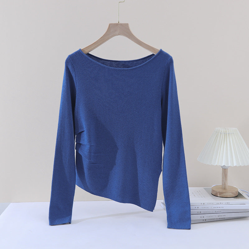 Damen Feines Rippenstrick-Longsleeve mit weitem U-Boot-Ausschnitt & seitlicher Raffung Echo Archiv
