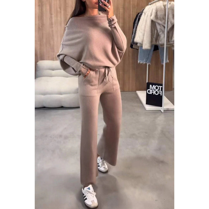 Damen Strick-Loungewear-Set mit Oversize-Schulter, weitem Bein und Kordelzug Echo Archiv