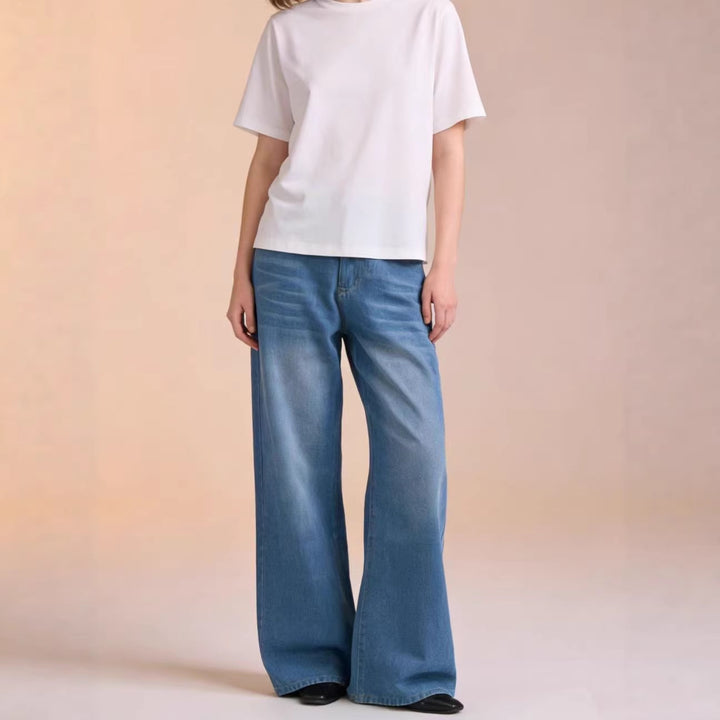 Damen weite Denim-Hose mit Vintage-Waschung und hoch geschnittenem Bund Echo Archiv