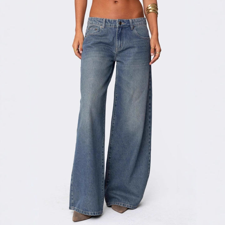 Damen lässige Schlagjeans mit weitem Bein Echo Archiv
