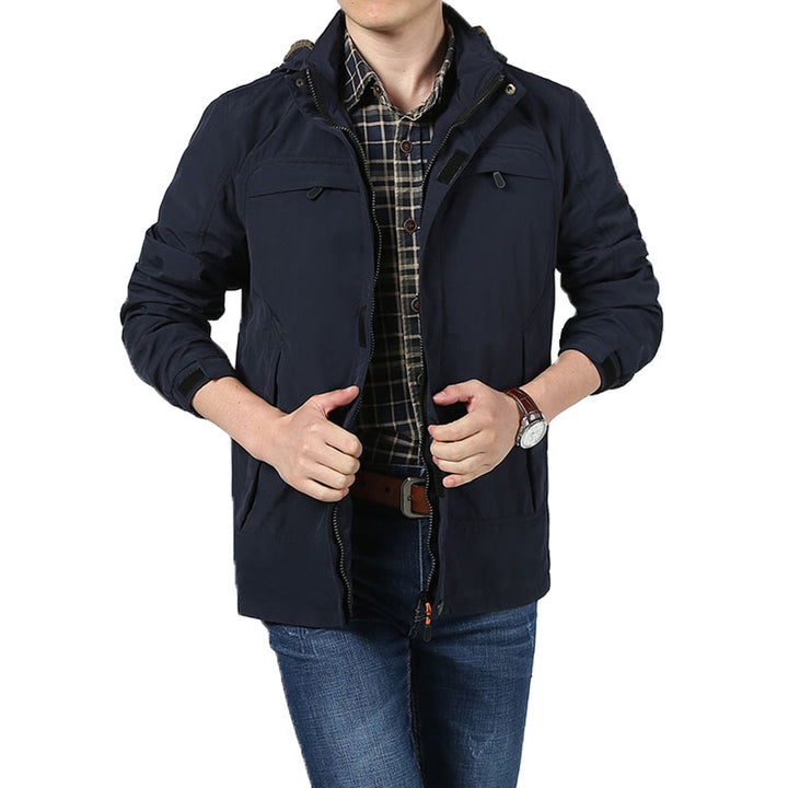 Herren Leichte Utility-Feldjacke mit Kapuze, Reißverschluss und Multifunktionstaschen Echoarchiv