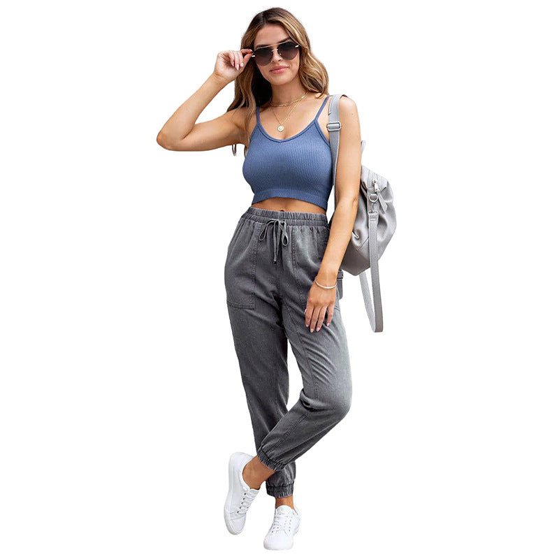 Damen Denim-Joggerhose mit Cargo-Taschen und elastischem Tunnelzugbund Echo Archiv