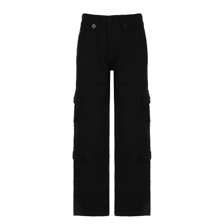 Damen Cargo-Hose mit hoher Taille, weitem Bein und mehreren Klappentaschen – Avélisse