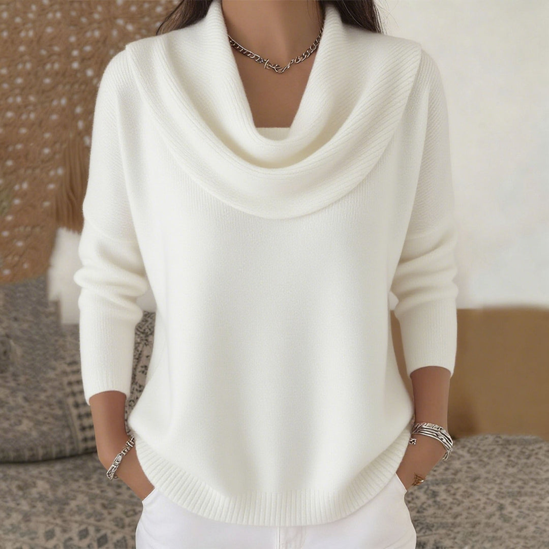Damen nan schimmernder Strickpullover mit Wasserfallkragen, feiner Glitzerstruktur und schmalem Saum Echo Archiv