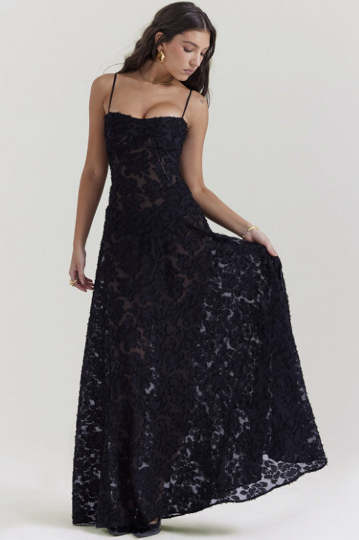 Damen nan figurbetontes Maxikleid mit Miederkonstruktion und Spaghettiträgern Echo Archiv