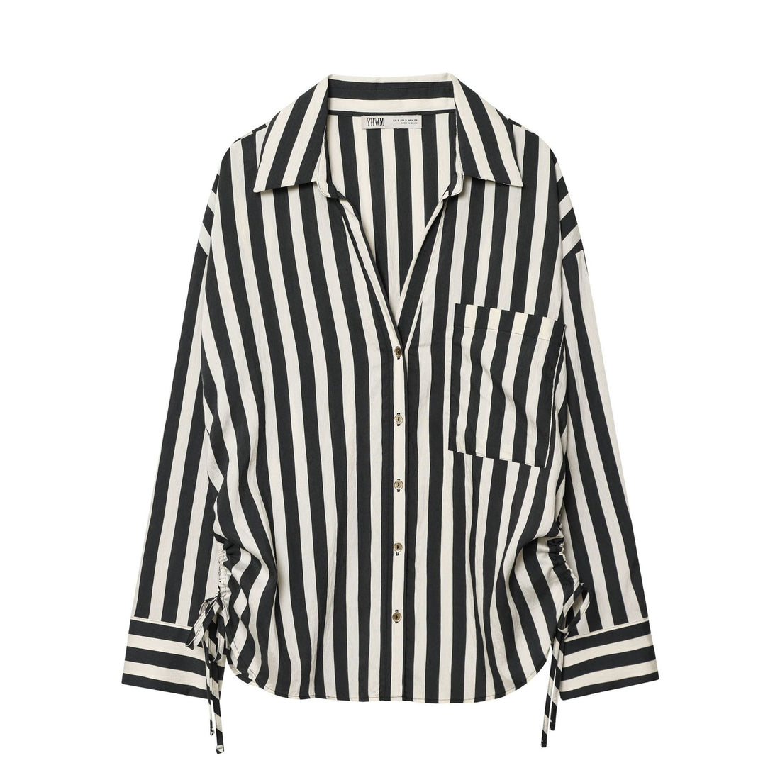 Damen Oversized Hemdbluse mit vertikalem Streifenmuster und Seitenschnürung Echoarchiv