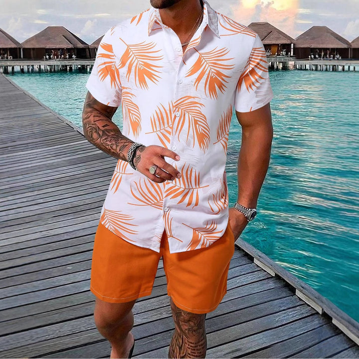 Herren Kurzarmhemd und Shorts Set mit tropischem Muster Echoarchiv
